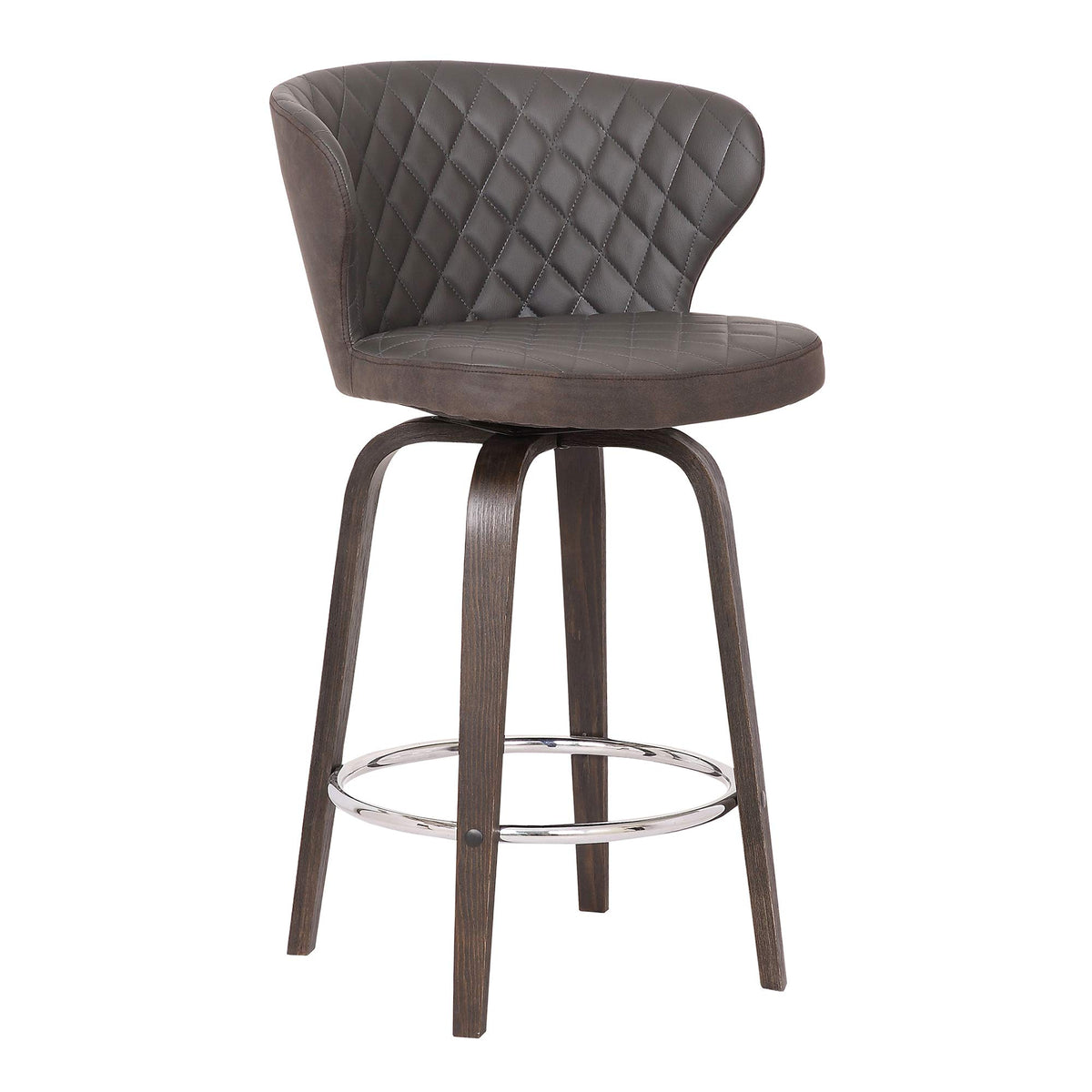 Armen Living Mynette Modern Faux Leather Swivel Kitchen Barstool, 26 '' Counter Height, Brown