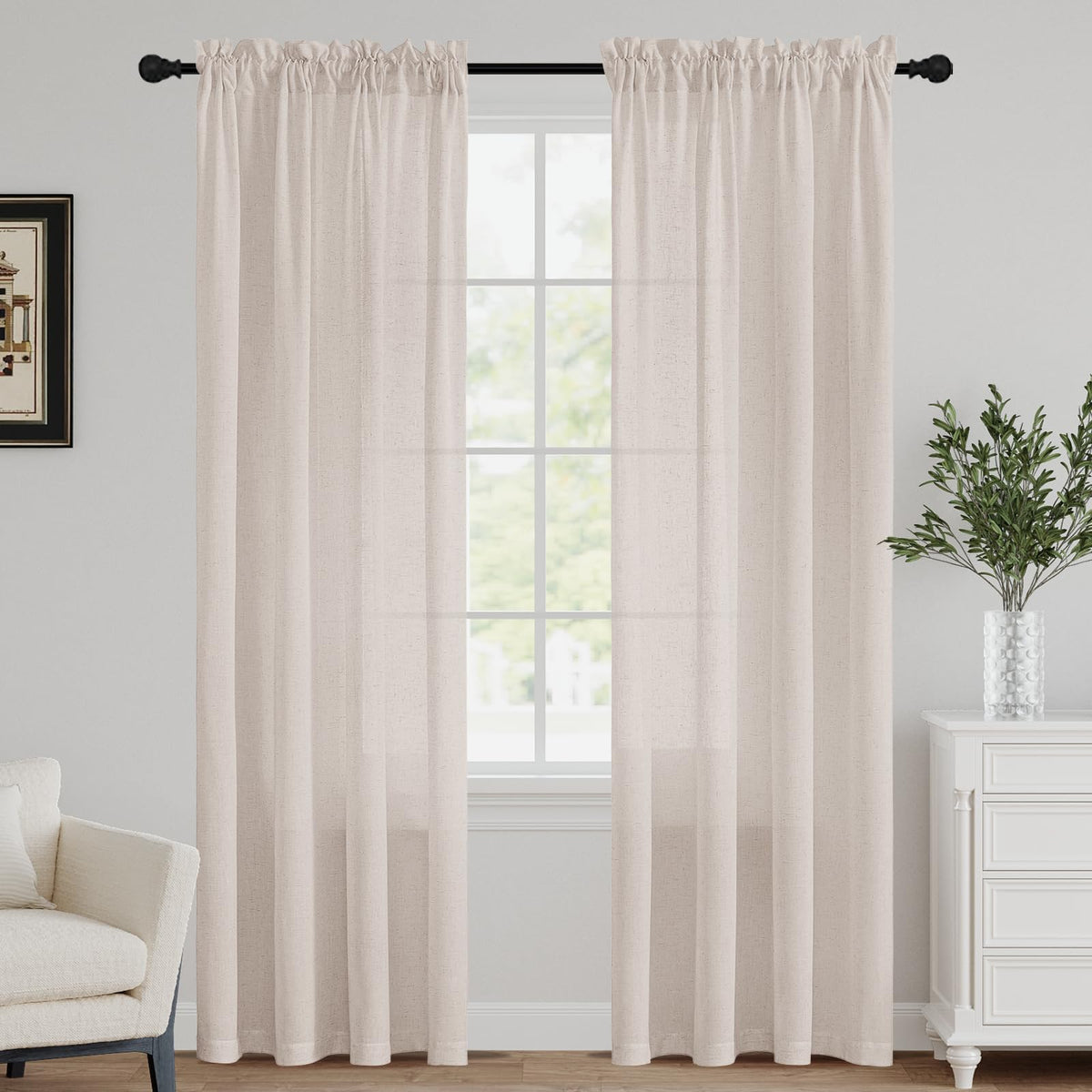 Natural Linen Blended Curtains Rod Pocket Window Treatment Panels Light Filtering Window Panels/Drapes for Bedroom/Living Room,S