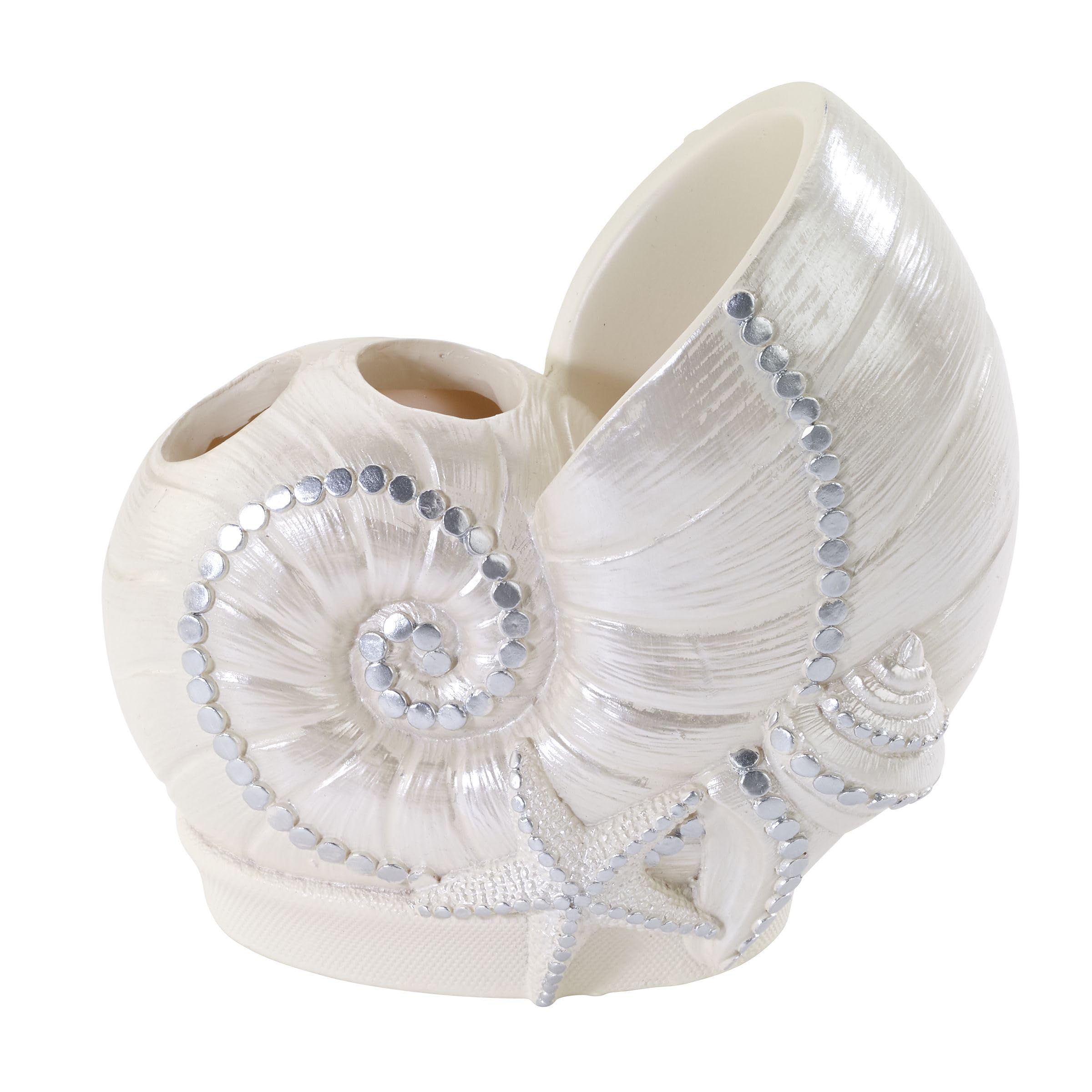 Avanti Linens - Toothbrush Holder, Seashell Inspired Bathroom Accessories, Guest Bathroom Essentials (Sequin Shell Collection)