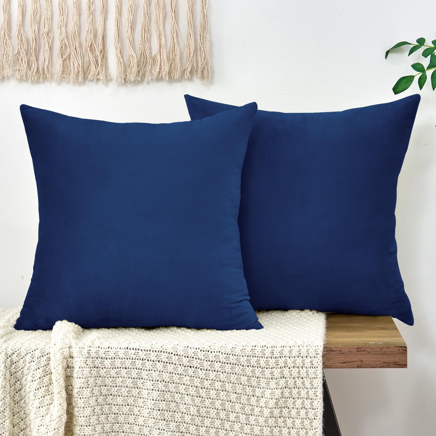 Grineed Throw Pillow Covers Decorative Velvet Set Of 2 20X20 Inch Pillow Covers, Soft Navy Blue Pillowcases For Couch Sofa Bed L