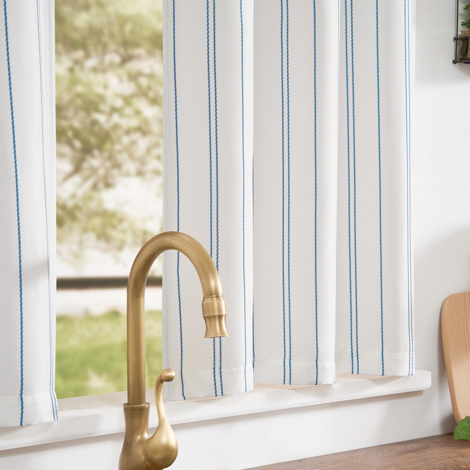 Jinchan Striped Kitchen Curtains 24 Inches Linen Look Short Curtains For Windows Black On White Cafe Curtains Modern Farmhouse T