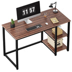 Sinpaid Computer Desk 47 Inches With 2-Tier Shelves Sturdy Home Office Desk With Large Storage Space Modern Gaming Desk Study Writing Laptop Table, Brown