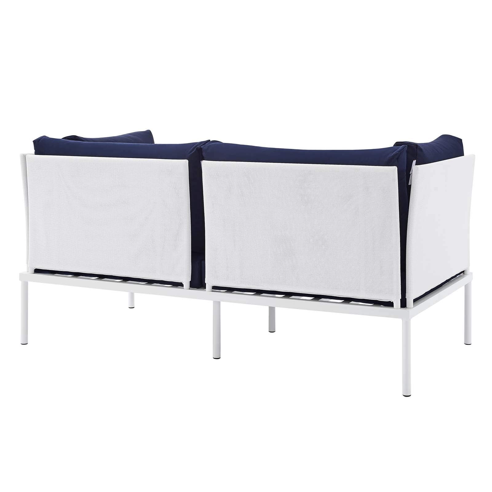 Modway EEI-4963-WHI-NAV Harmony Sunbrella White Navy Outdoor Patio Aluminum Loveseat, 32.5 x 64 x 32