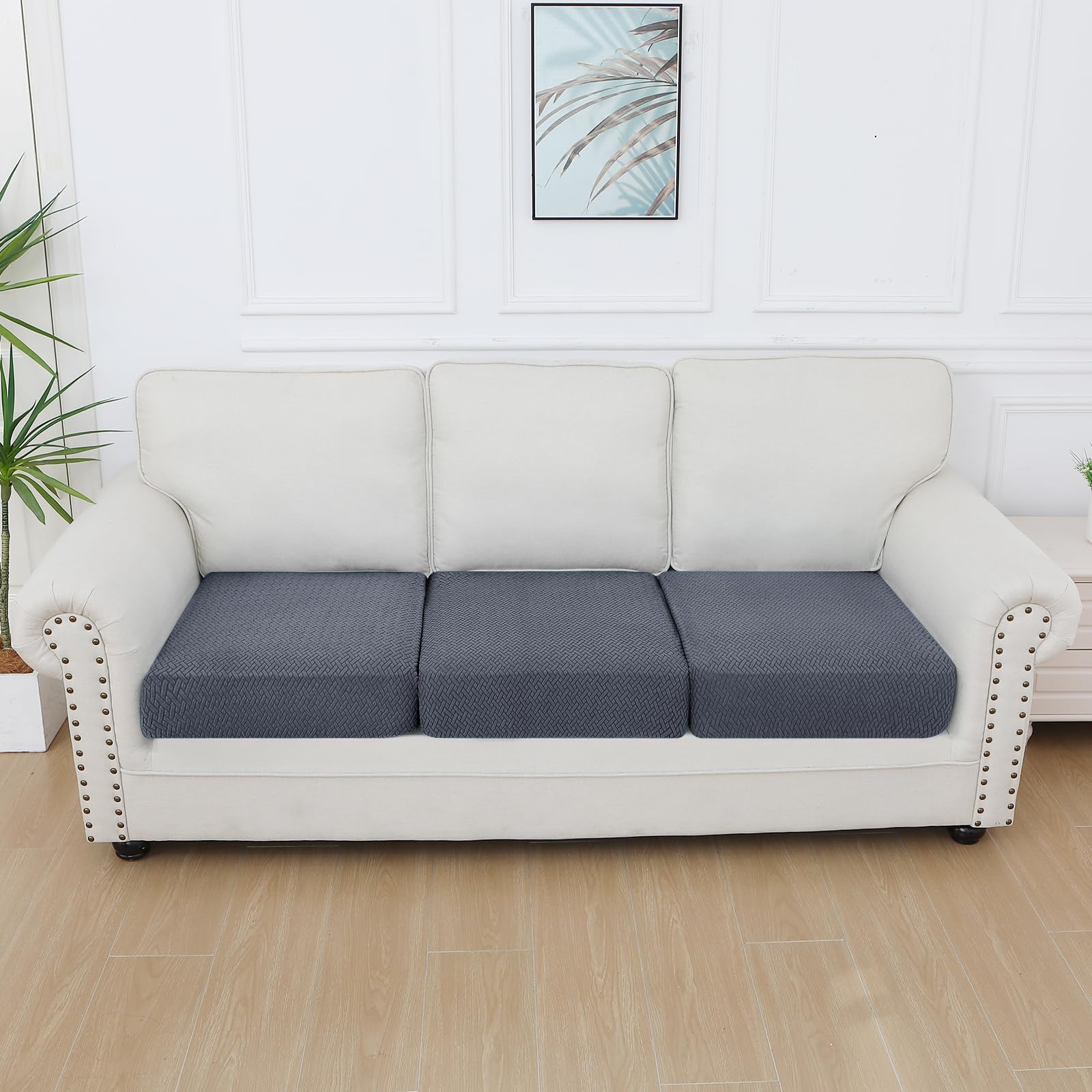 Smiry Waterproof Couch Cushion Covers, Stretch Jacquard Thick Sofa Cushion Covers, Washable Seat Cover Slipcover Elastic Furnitu