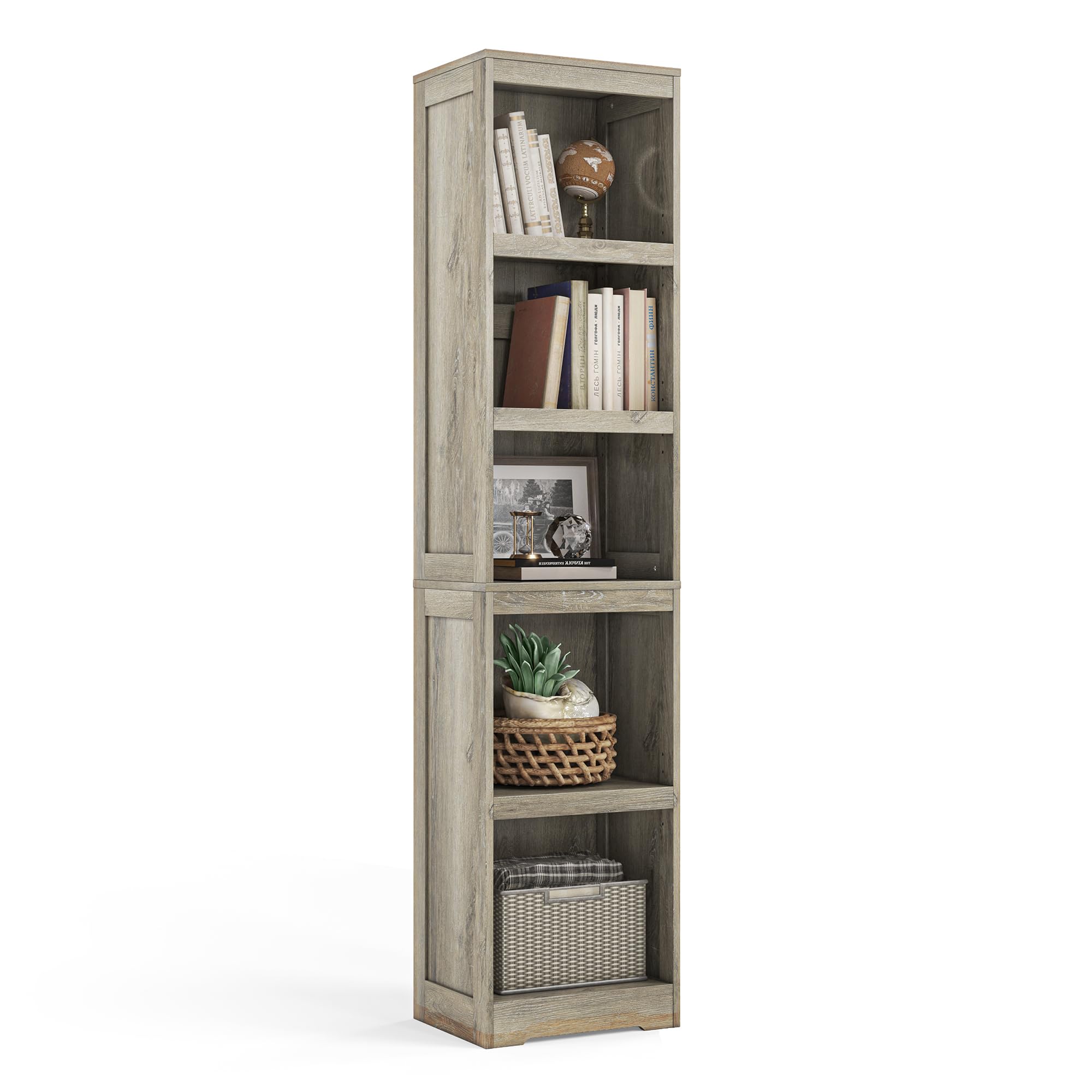 Linsy Home 5-Shelf Bookcase, Narrow Bookshelves Floor Standing Display Storage Shelves 68 In Tall Bookcase Home Decor Furniture For Home Office, Living Room, Bed Room - Light Brown