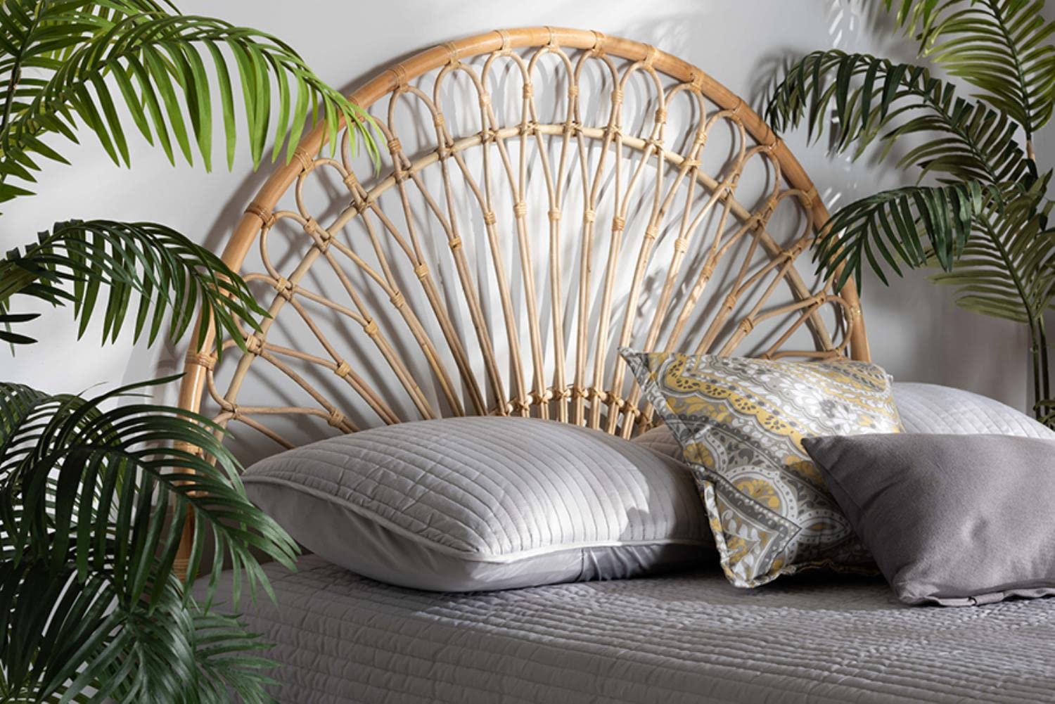 Baxton Studio Devereaux Modern Bohemian Natural Brown Rattan Queen Size Standalone Headboard