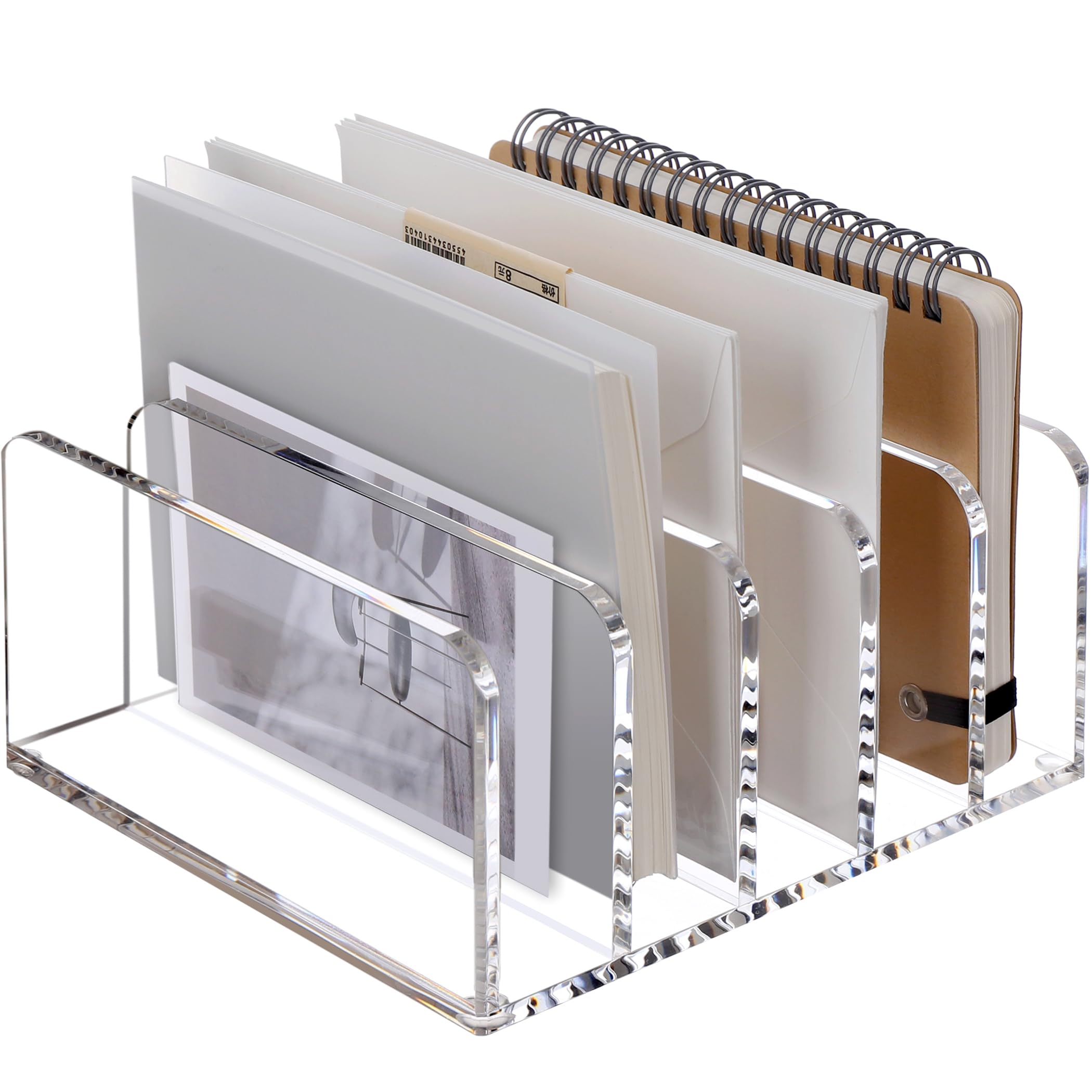 Sanrui Acrylic Desk Organizer, 5 Compartments Mail Organizer,Small File Holders Letter Organizer,Clear Office Organization,Multi