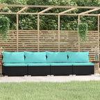 vidaXL 4-Seater Sofa Set - Black Poly Rattan Outdoor Patio Lounge Set with Aqua Cushions and Weather-Resistant Materials
