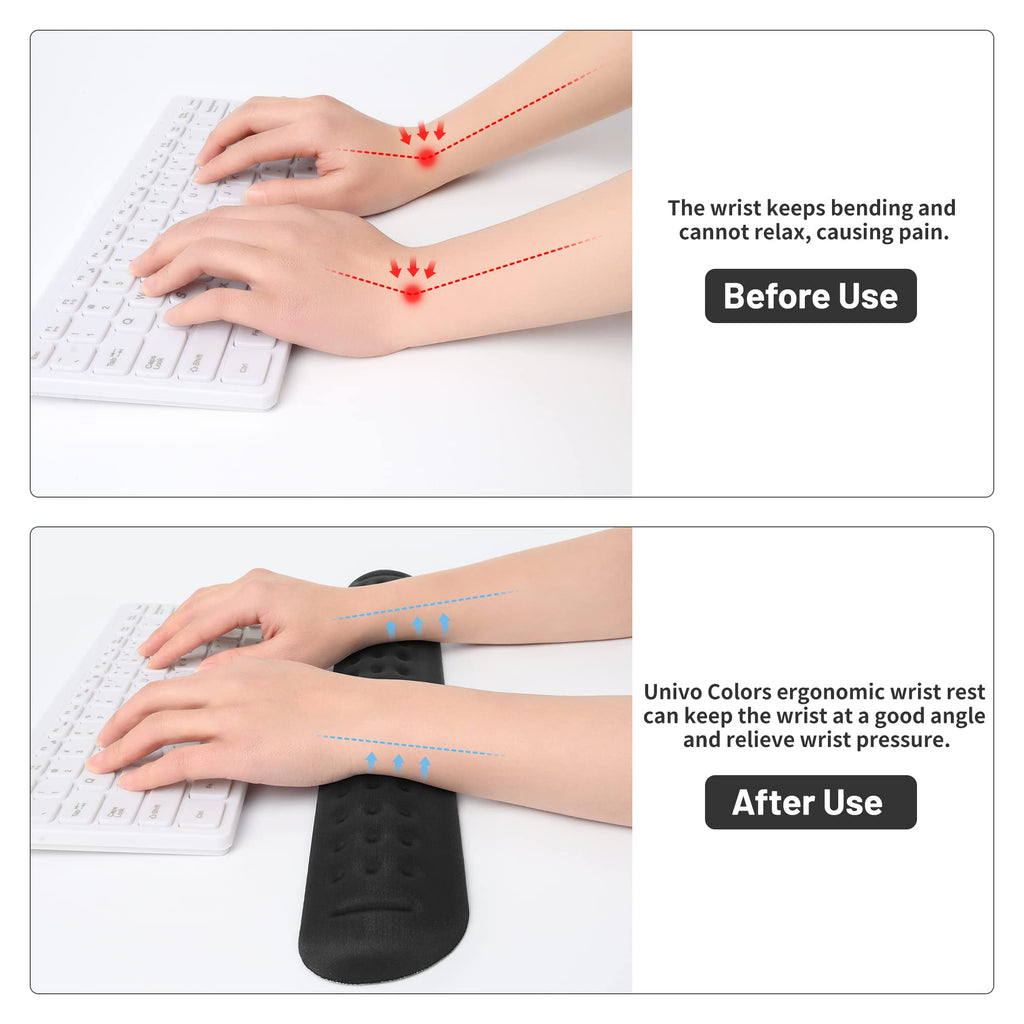 Univo Colors Black Superfine Memory Foam Keyboard Wrist Rest Soft Gel Ergonomic Wrist Support Pad For Computer, Laptop, Office,