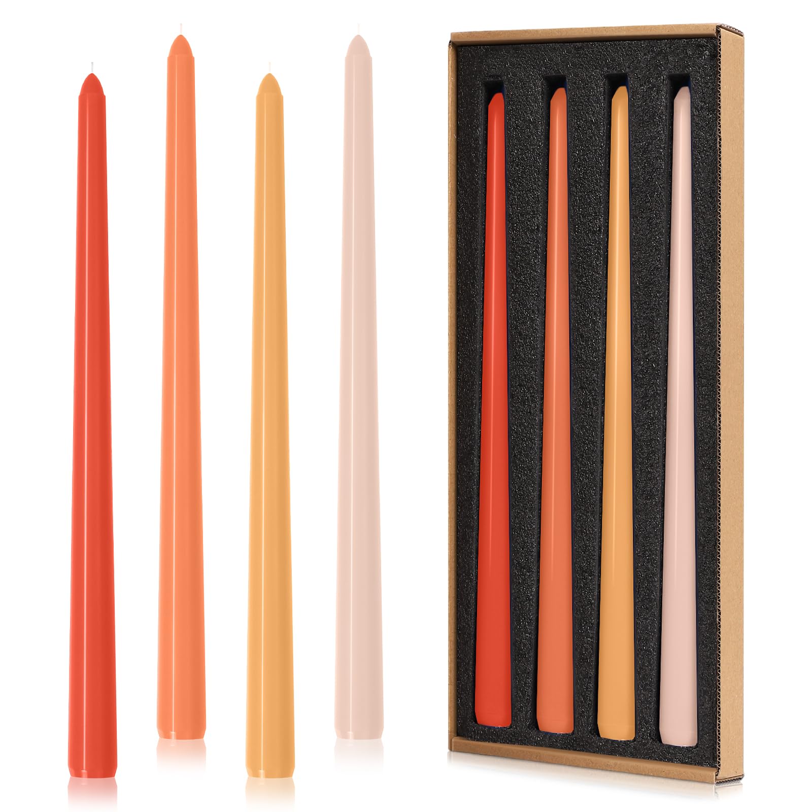 Fall Taper Candles 12 Tall Orange Peach Ombre Colored Candlesticks Set of 4 | Unscented 3/4 inch Diameter Candle Sticks| Candl