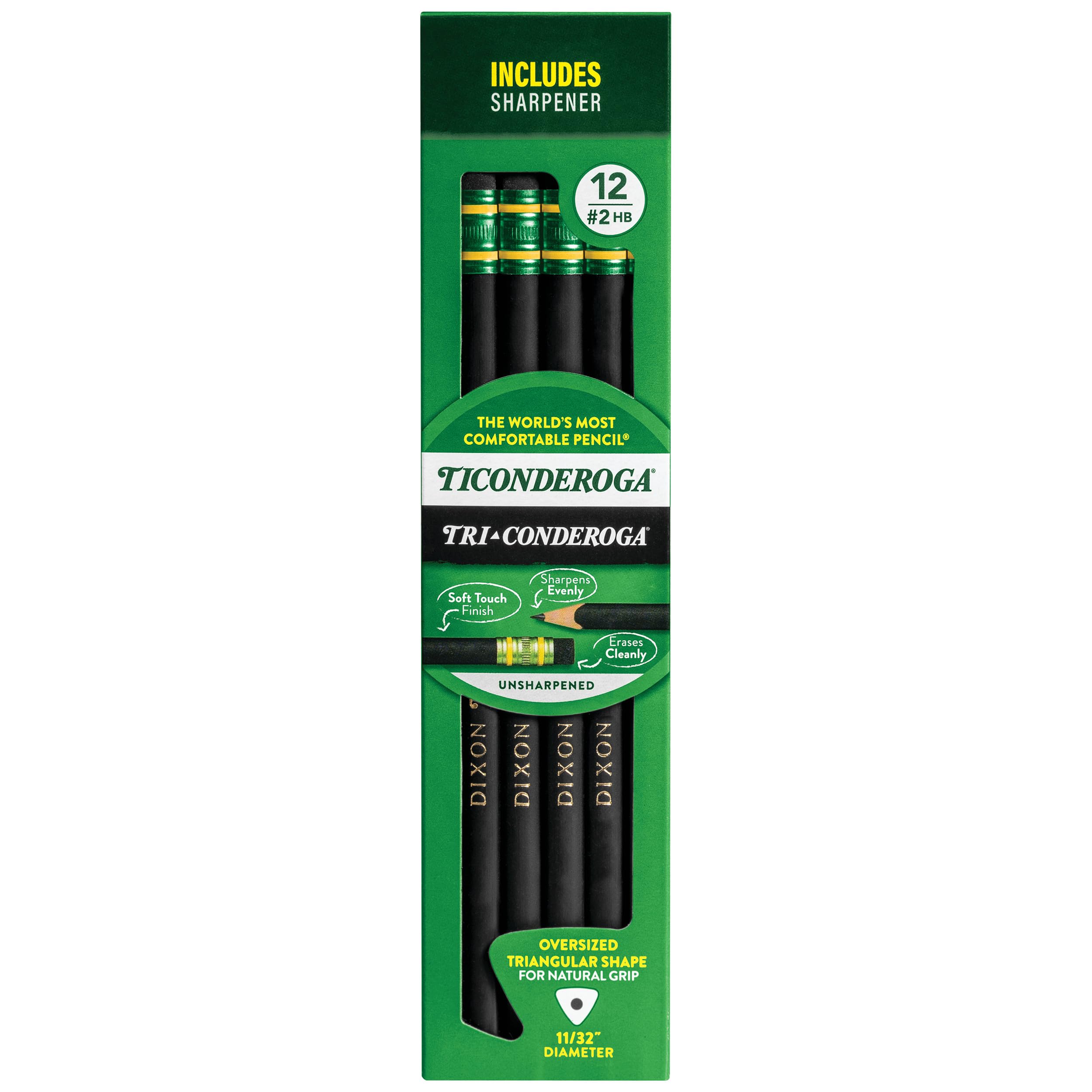 Ticonderoga Tri-Conderoga Triangular Pencils, Wood-Cased #2, Sharpener, Soft Touch Comfort Barrel, Black, (22500) (Pack Of 6, 72