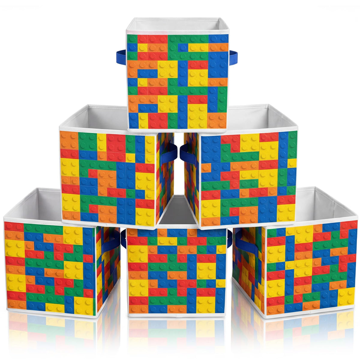Suclain 6 Pcs Building Block Cube Storage Bins 11 Inch Fabric Classroom Cubby Organizer Bins with Handle Collapsible Basket Trea