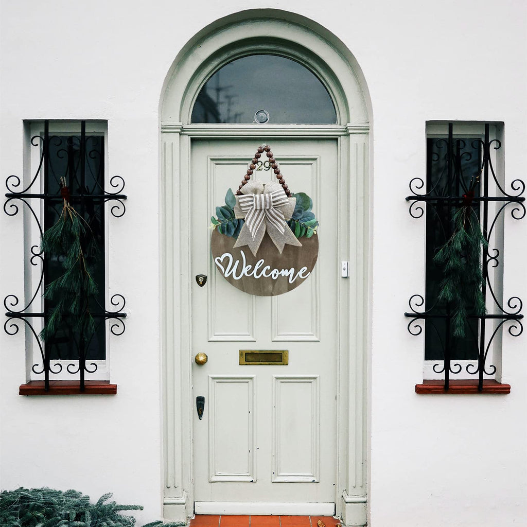 Condorpasea 3D Welcome Sign For Front Door |Home/Farmhouse Porch D  Cor Wooden Hanging Sign With Artificial Leaves And Rustic Be