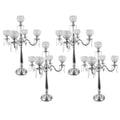 VINCIGANT4Sets 5 Arm Crystal Candelabra Centerpieces for Wedding,29.5Inches Tall Silver Metal Candlestick Holders with 5 Flower 