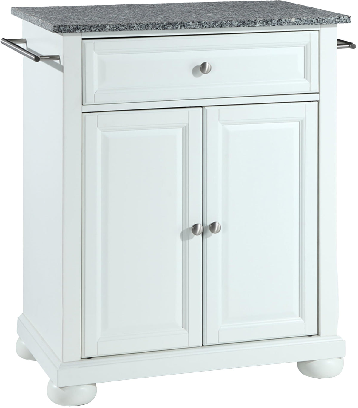 Crosley Furniture Alexandria Granite Top Small Portable Rolling Kitchen Island Storage Cart, Microwave Stand, White