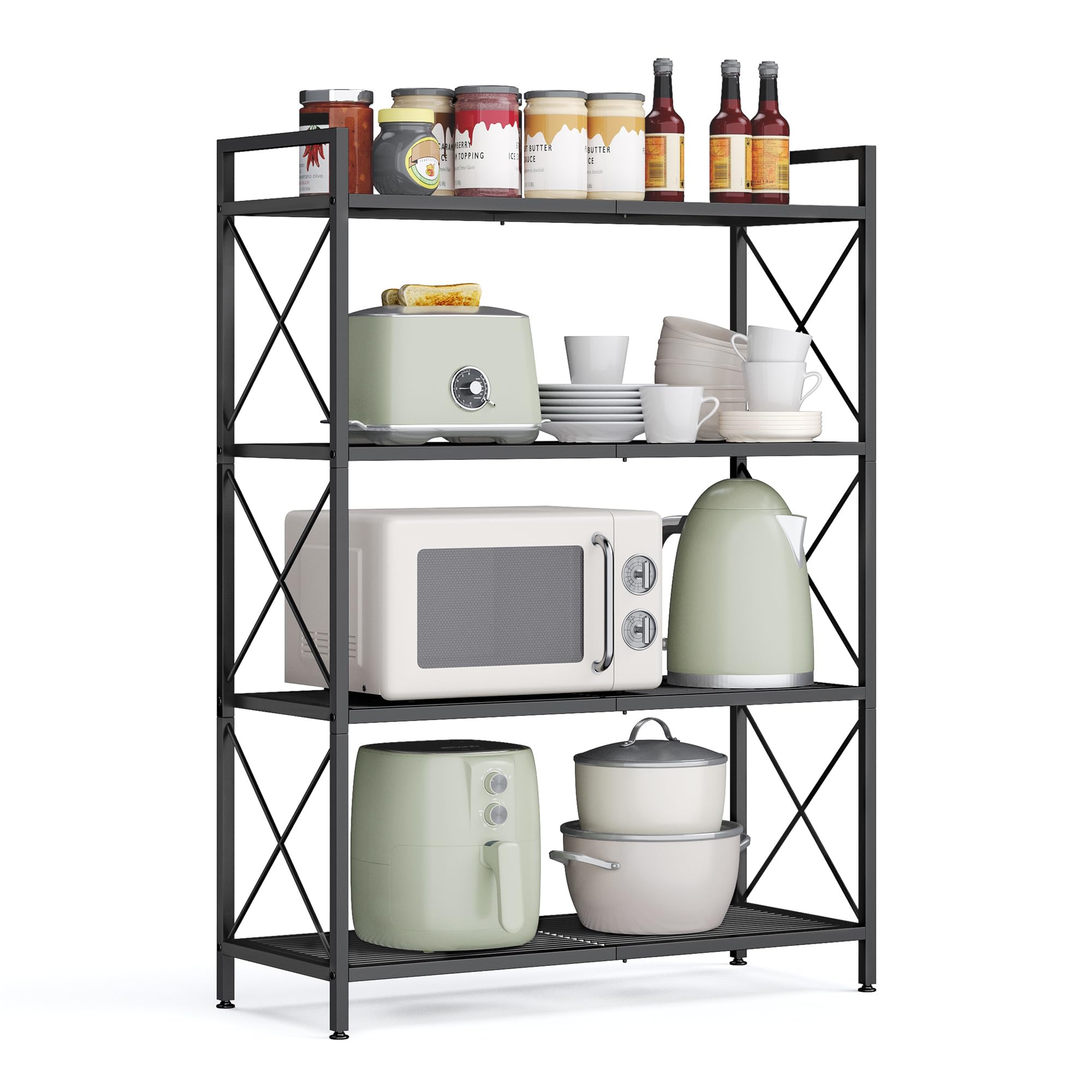 Songmics 4-Tier Metal Storage Rack, Shelving Unit With X Side Frames, Dense Mesh, 12.6 X 31.5 X 44.3 Inches, For Entryway, Kitchen, Living Room, Bathroom, Industrial Style, Ink Black Ubsc184B01