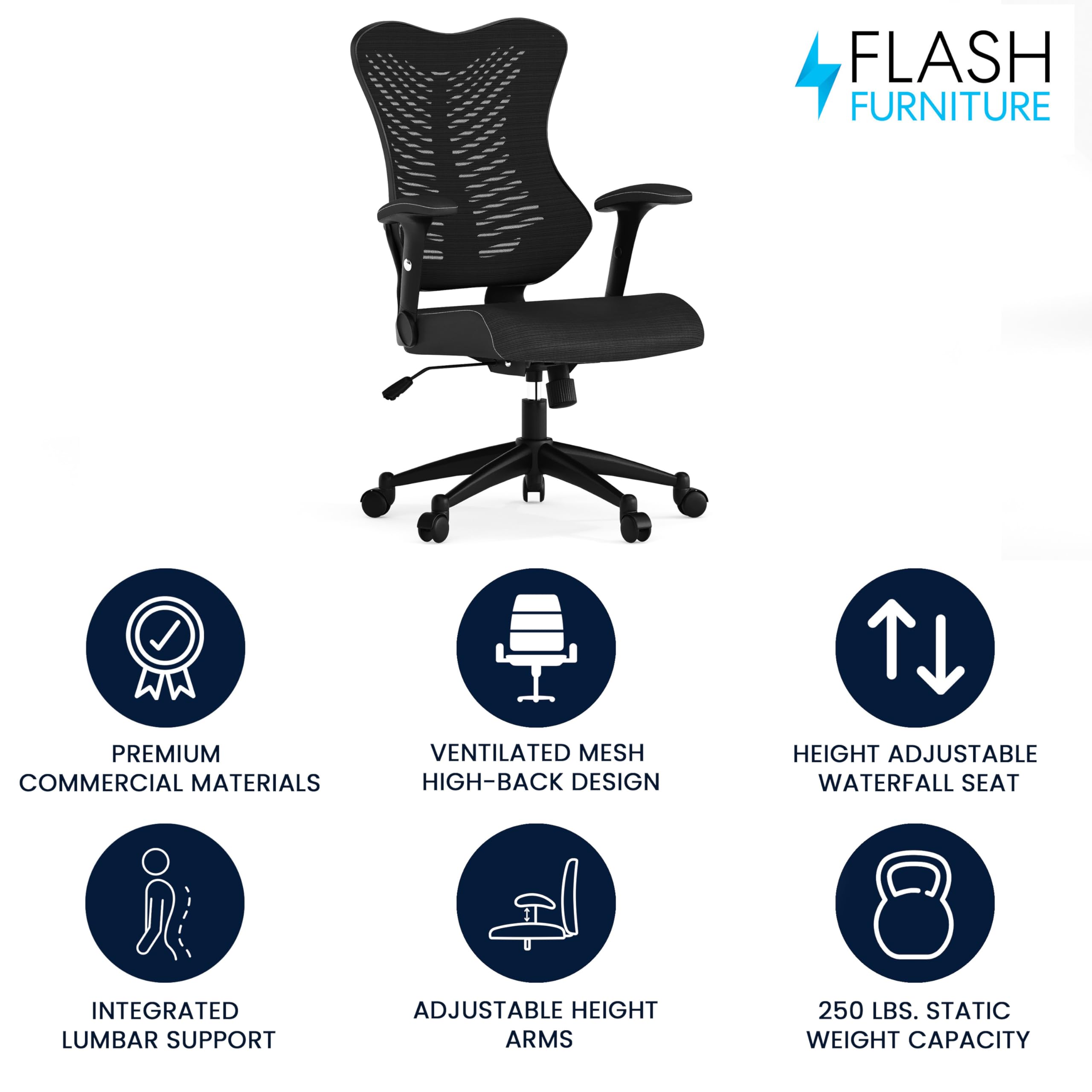 Flash Furniture Kale High Back Designer Black Mesh Executive Swivel Ergonomic Office Chair with Adjustable Arms