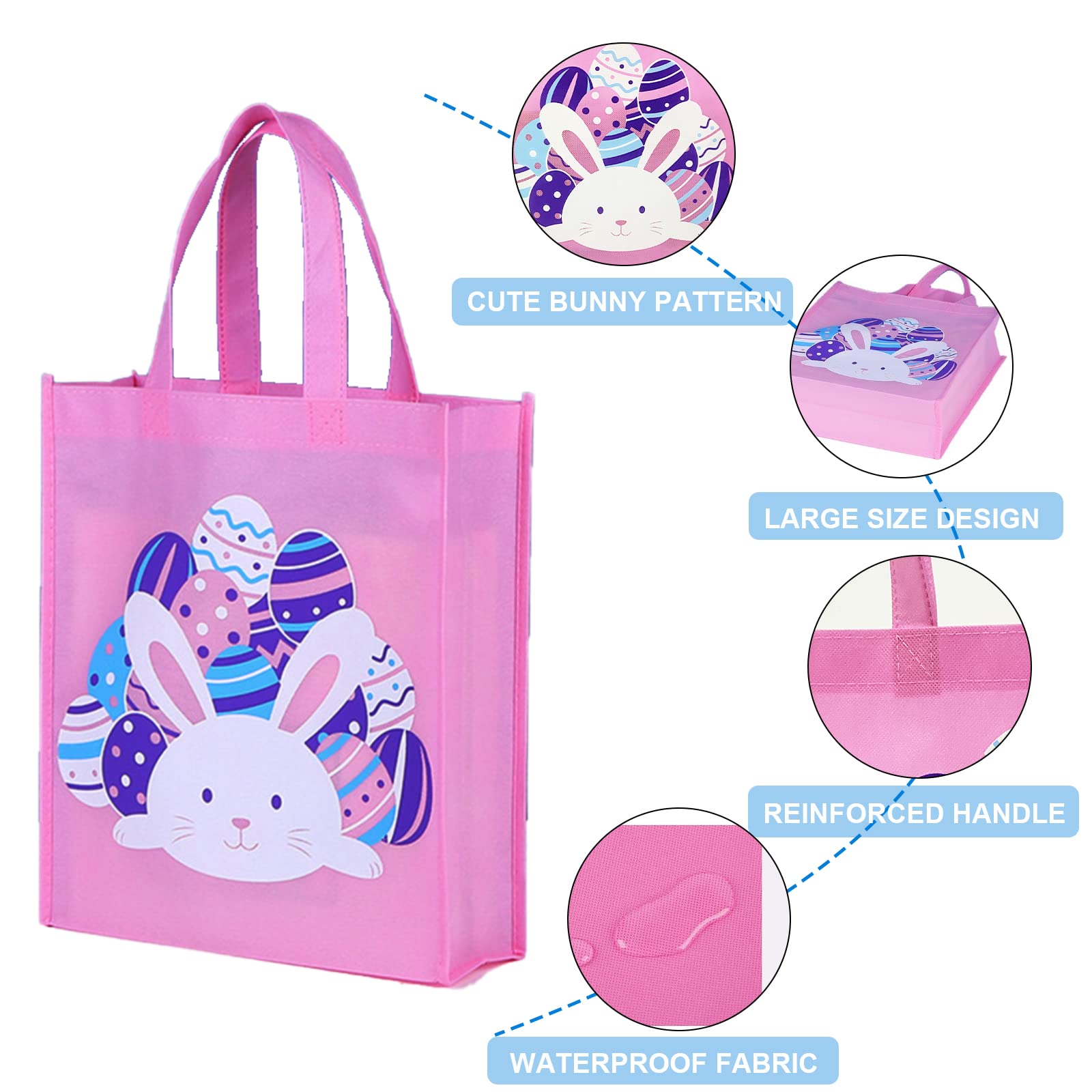 6 Pack Easter Gift Bags, Large Easter Bags With Handles, Easter Egg Bunny Treat Bags For Kids, Trick Bags Easter Kids Party Favo