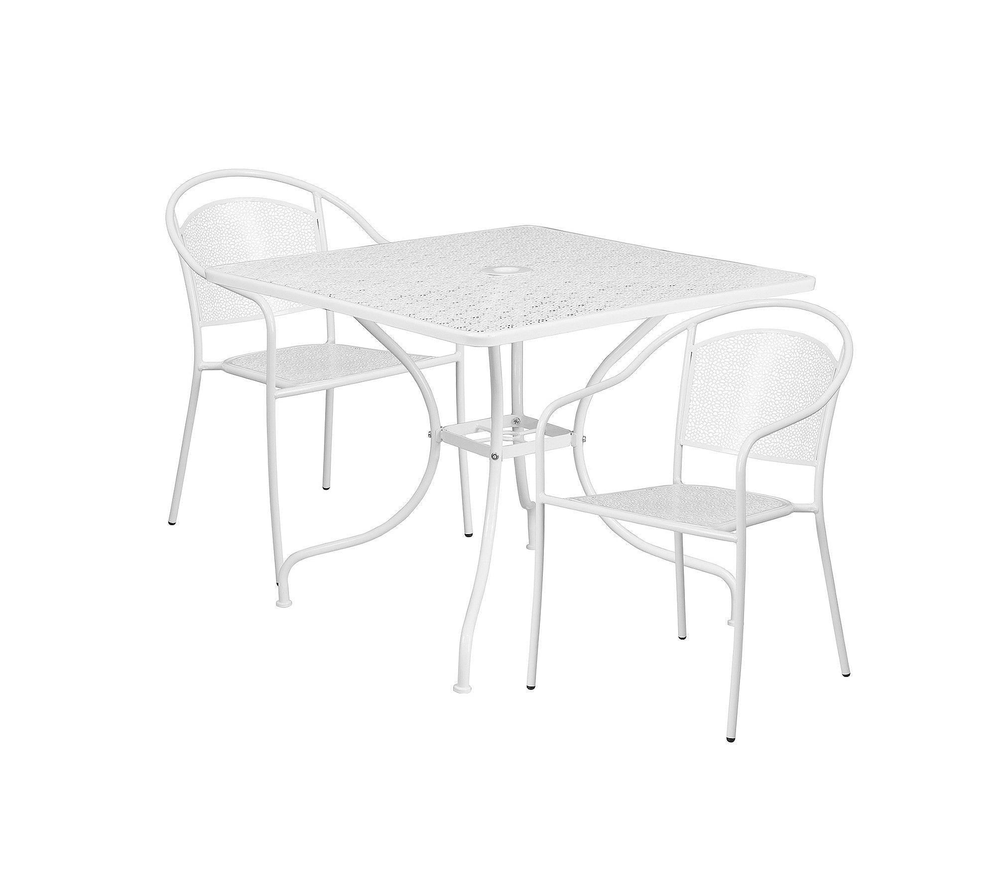 Flash Furniture Oia Commercial Grade 35.5' Square White Indoor-Outdoor Steel Patio Table Set With 2 Round Back Chairs