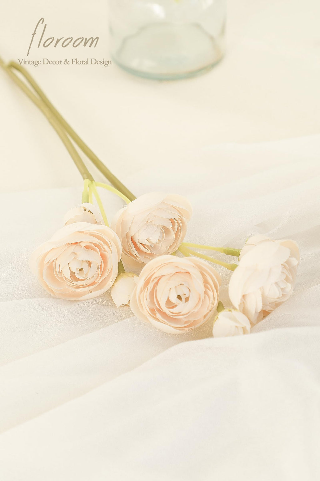 Floroom Ranunculus Artificial Flowers 18 Pcs Champagne Faux Silk Mini Ranunculus Bulk Fake Wedding Filler Flowers For Diy Cream
