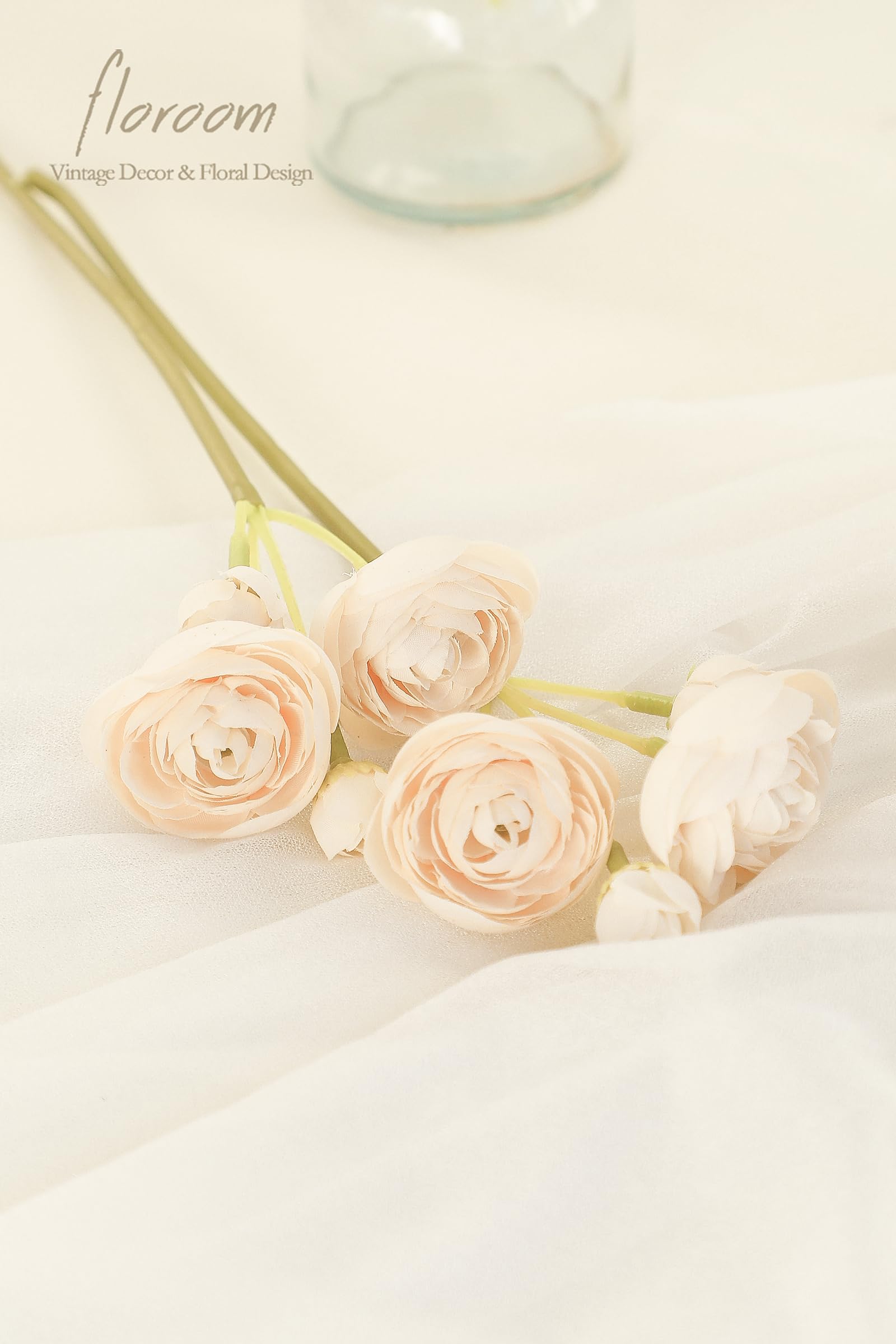 Floroom Ranunculus Artificial Flowers 18 Pcs Champagne Faux Silk Mini Ranunculus Bulk Fake Wedding Filler Flowers For Diy Cream