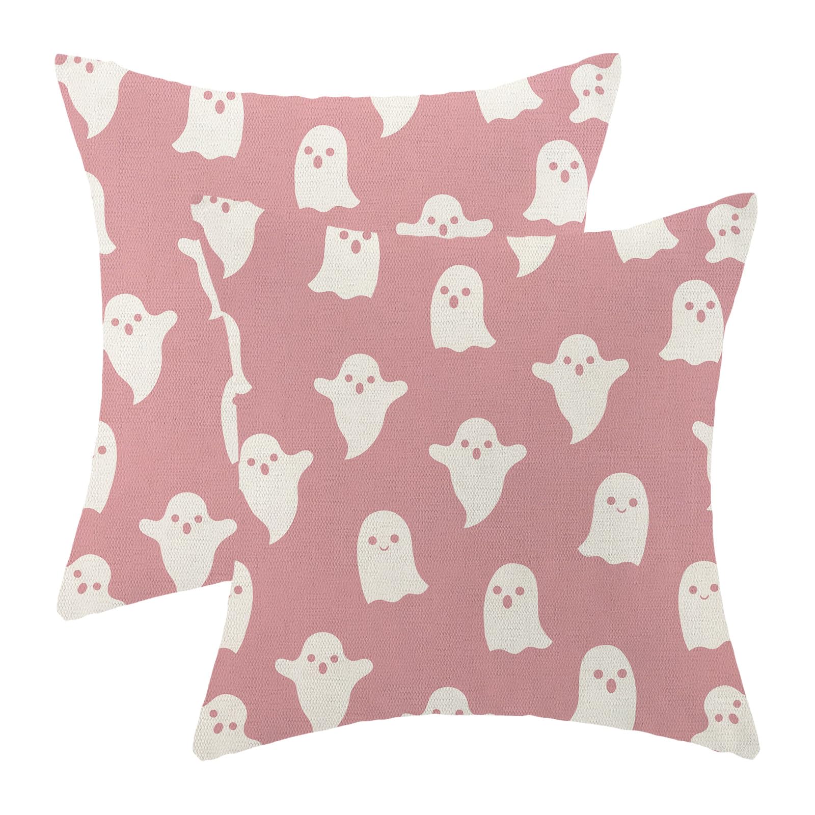 Halloween Decor Pillow Covers 18X18 Set Of 2 Pink Cute Ghost Throw Pillow Covers Halloween Decoration Pillow Covers For Hallowee