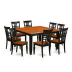 East West Furniture PFLG9-BCH-W 9 Piece Dining Set Includes a Square Dining Room Table with Butterfly Leaf and 8 Kitchen Chairs, 54x54 Inch, Black & Cherry