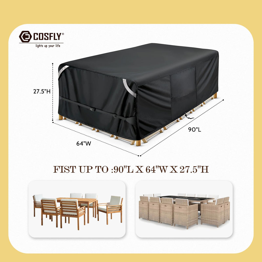 Cosfly Waterproof Patio Furniture Set Covers Durable, Outdoor Table And Chair Covers Rectangular Large - Fits Up To 90L X 64W X 27.5H Inches(Black)