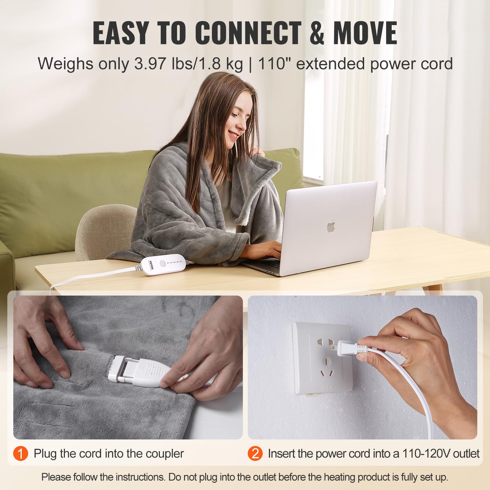 Vevor Heated Blanket Electric Throw, 50'' X 60'' Twin Size, Soft Flannel & Sherpa Heating Blanket With 3 Hours Timer Auto-Off, 5