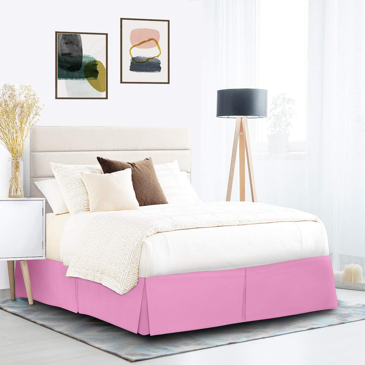 Nestl Light Pink Bed Skirt Cal King Size - Cal King Bed Skirt 14 Inch Drop - Brushed Microfiber Bed Skirts - Hotel Quality Pleat