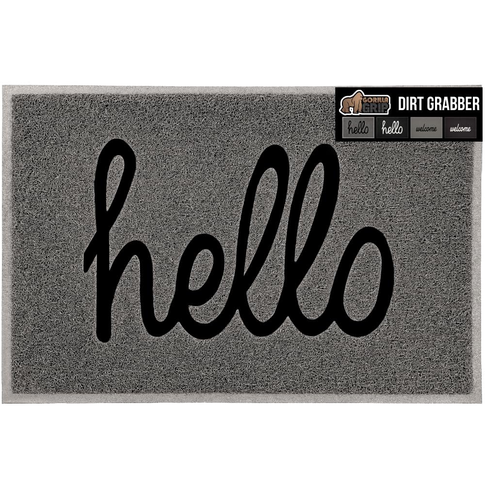 Gorilla Grip 100% Water Resistant 36X24 All Weather Hello Door Mat, Dirt Grabber Mesh Welcome Doormat, Stain And Fade Resistant, Low Profile Entryway Mats For Home Front Or Back Entrance, Gray/Black