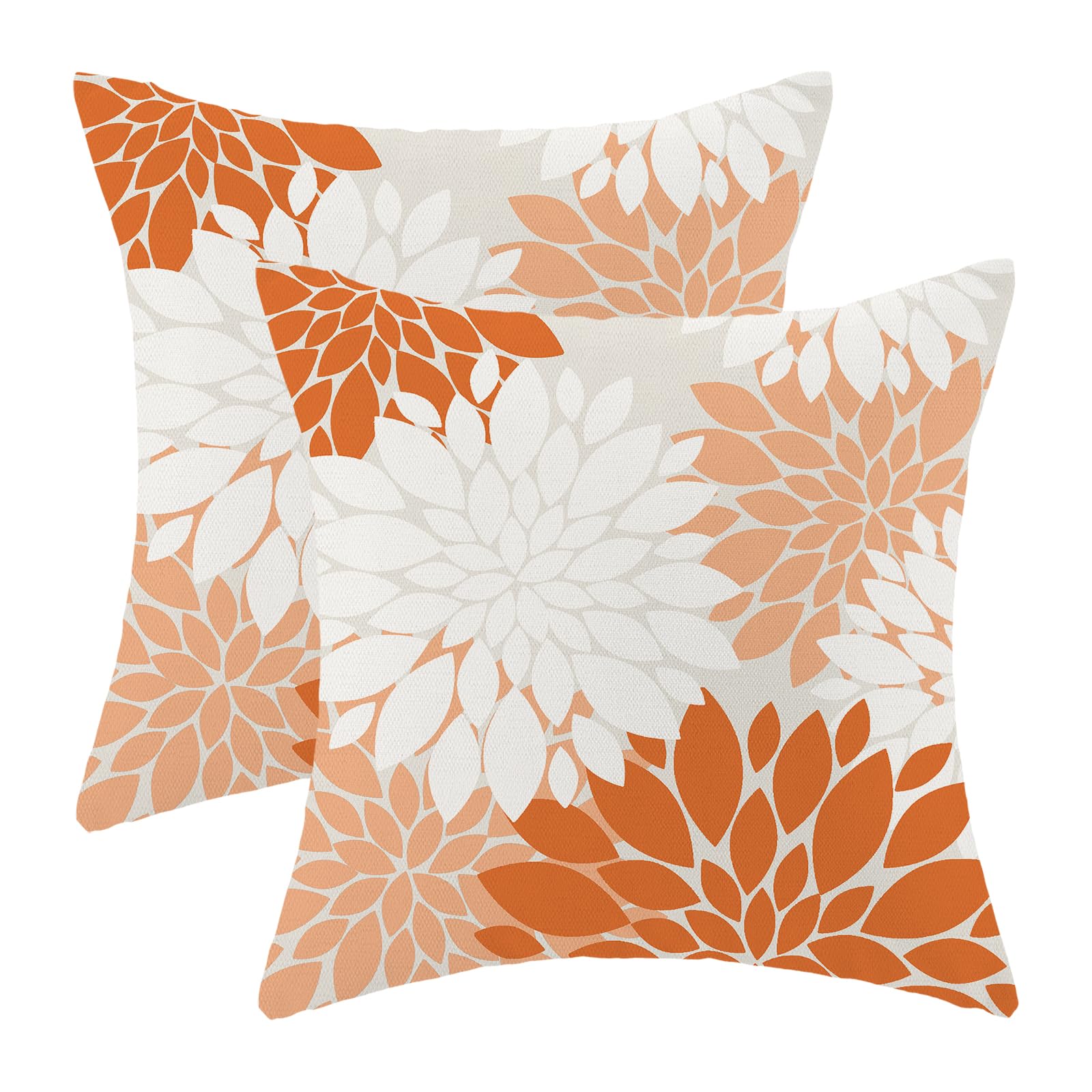 Burnt Orange White Summer Outdoor Pillow Covers 18X18 Inch Set Of 2 Fall Orange Dahlia Floral Decor Throw Pillows Modern Geometr