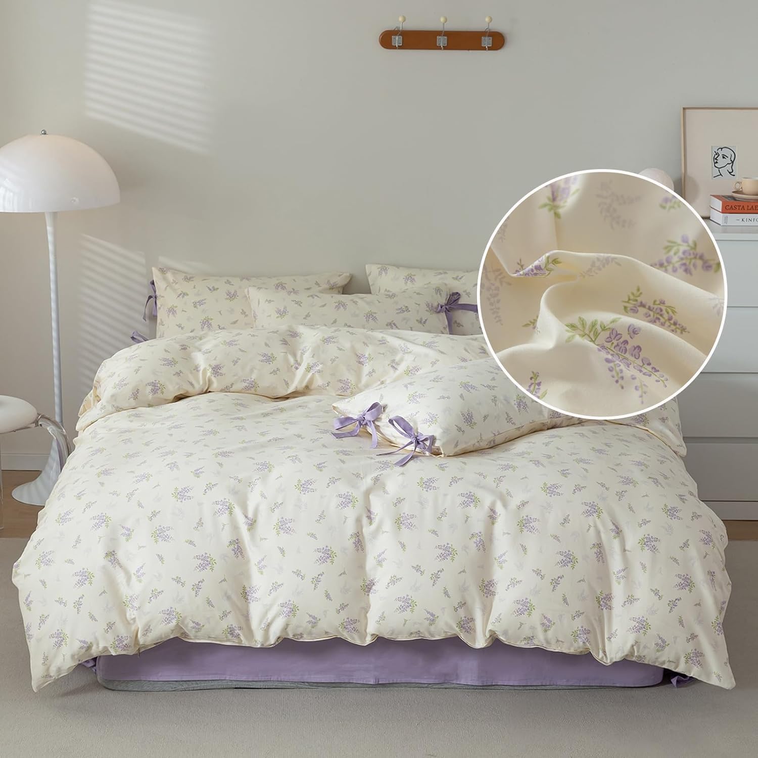Floral Comforter King Size Fluffy Floral Comforter Set For Girls Women Purple Flower Leaves Bedding Comforter Set 1 Flower Lilac