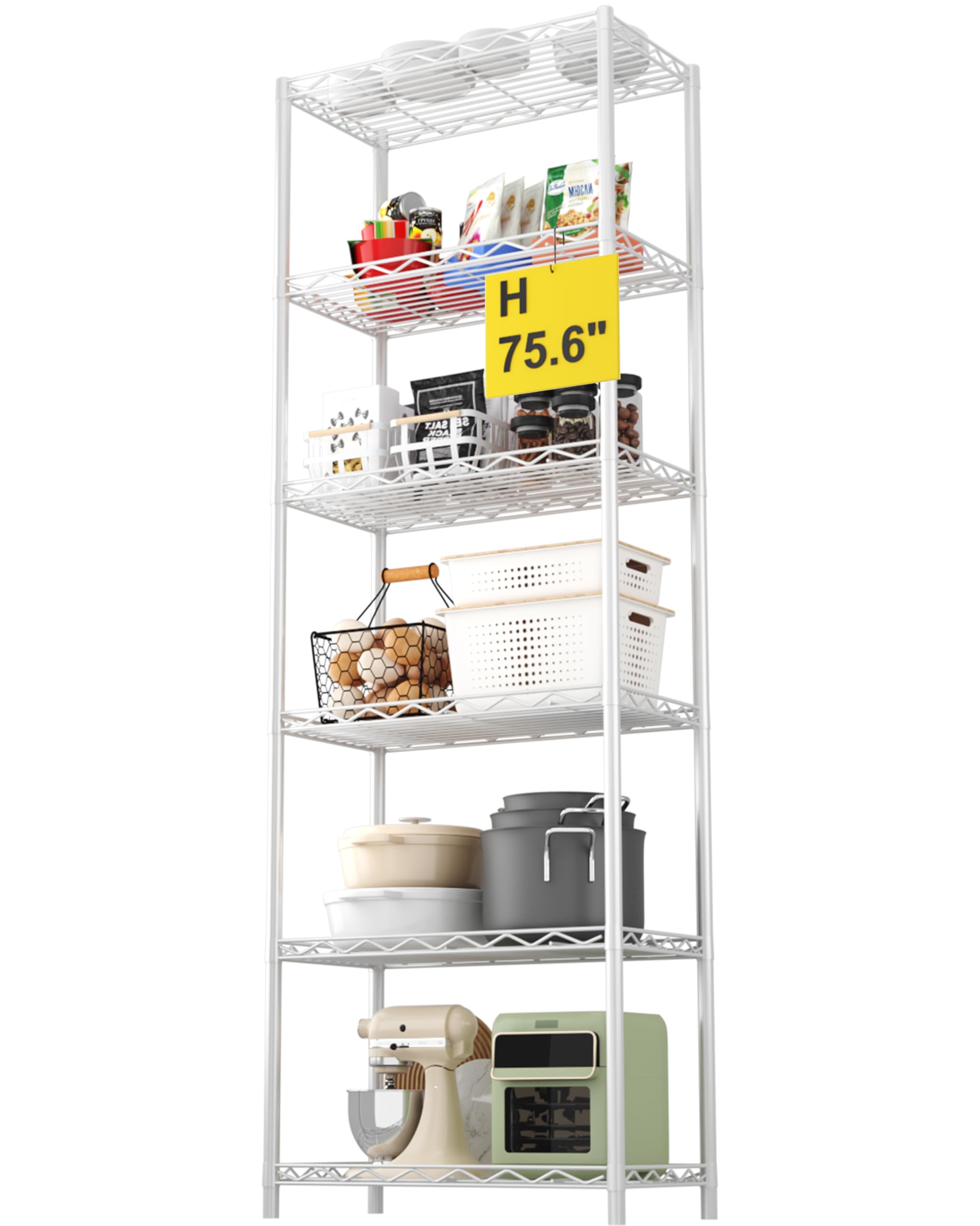 HOMEFORT 6-Tier Wire Shelving, 6 Shelves Unit Metal Storage Rack, Durable Organizer, Perfect for Pantry Closet Kitchen Laundry O