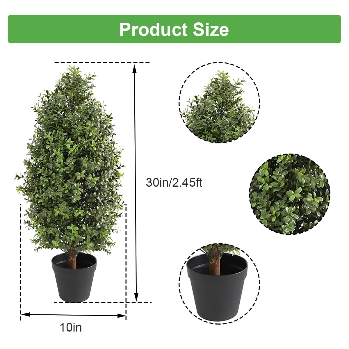 30'' Tall Artificial Boxwood Topiary, 2 Pcs Outdoor Ready Artificial Boxwood Topiaries Trees, Natural Looking Fake Potted Shrubs