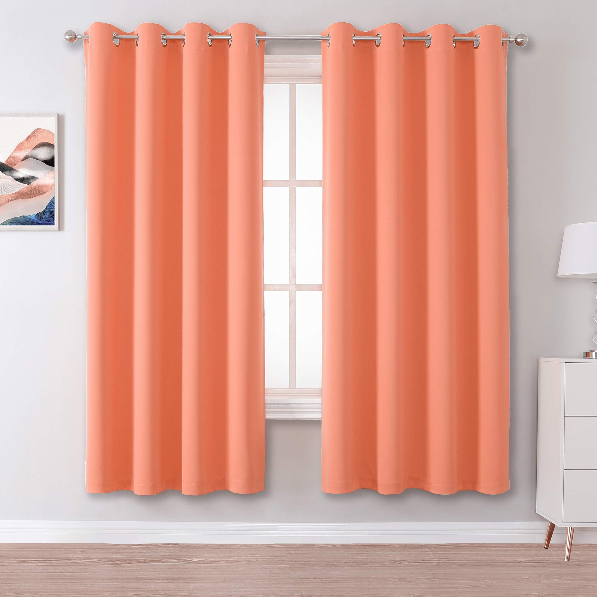Dualife Coral Curtains 72 Inch Length 2 Panels Set -Burnt Coral Blackout Drapes/Window Curtain Panels With Grommet 52 W X 72 L I