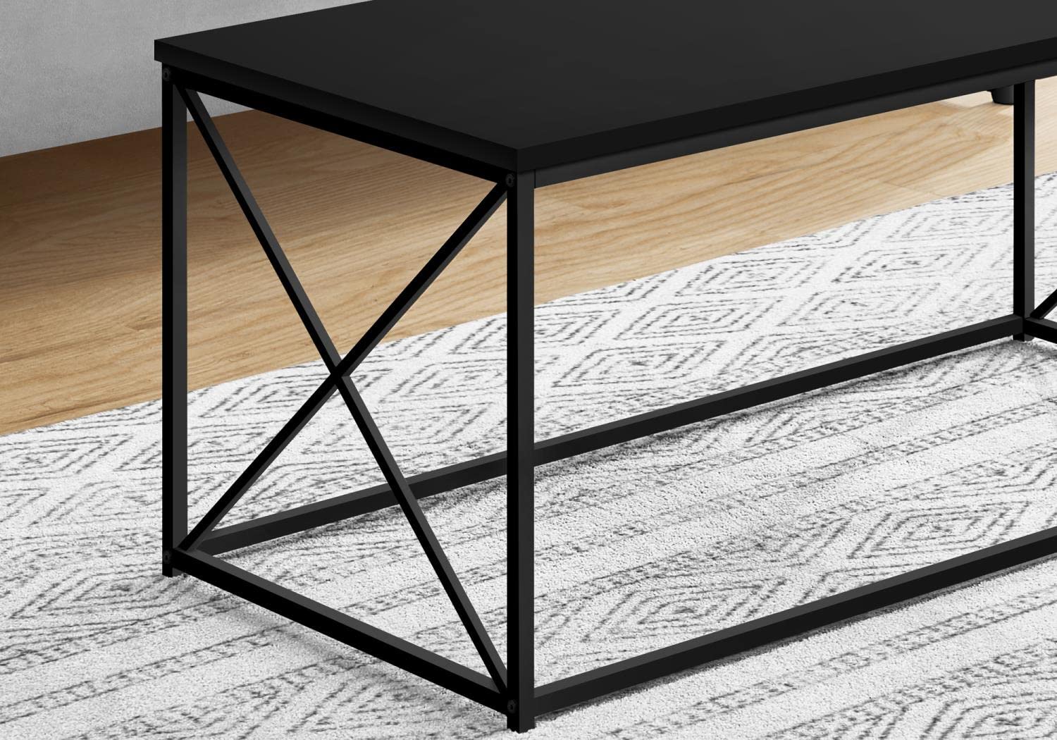 Monarch Specialties 3781 Coffee Table, Accent, Cocktail, Rectangular, Living Room, 40&quot; L, Metal, Laminate, Contemporary, Modern Table-40 L/Black/Black, 40.5&quot; L x 20&quot; W x 18&quot; H