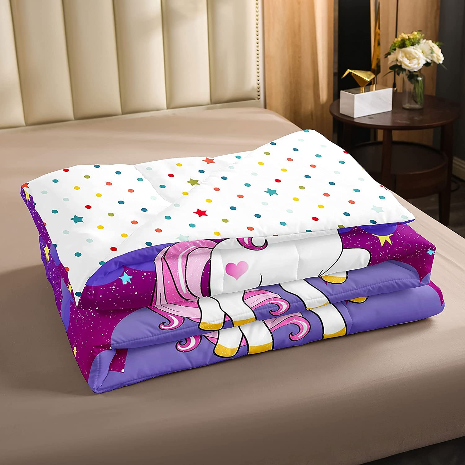 Girls Unicorn Comforter Set King Girls Bedding Set Cute Rainbow Unicorn Print Down Comforter Kids Cartoon Kawaii Duvet Set Galax