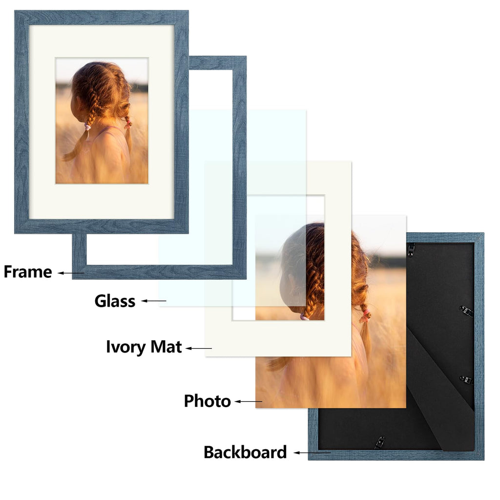 Golden State Art, 9X12 Picture Frame With Mat For 6X8 - High Definition Glass Wall Mounting Horizontal Vertical Display (Blue, 1