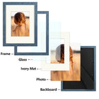 Golden State Art, 9X12 Picture Frame With Mat For 6X8 - High Definition Glass Wall Mounting Horizontal Vertical Display (Blue, 1
