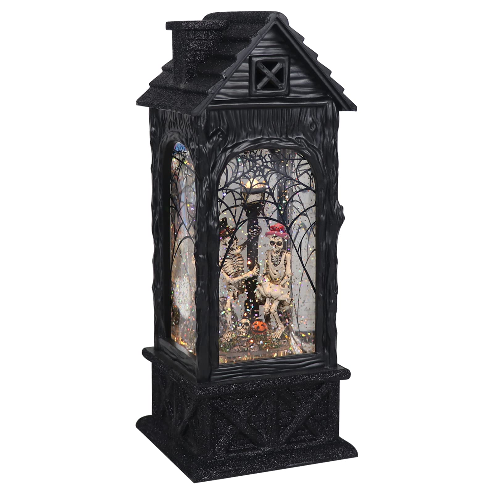 Wondise Halloween Projection Snow Globe with Timer, Battery Operated Spinning Water Glittering Skull Statue Lantern Globe for Ha