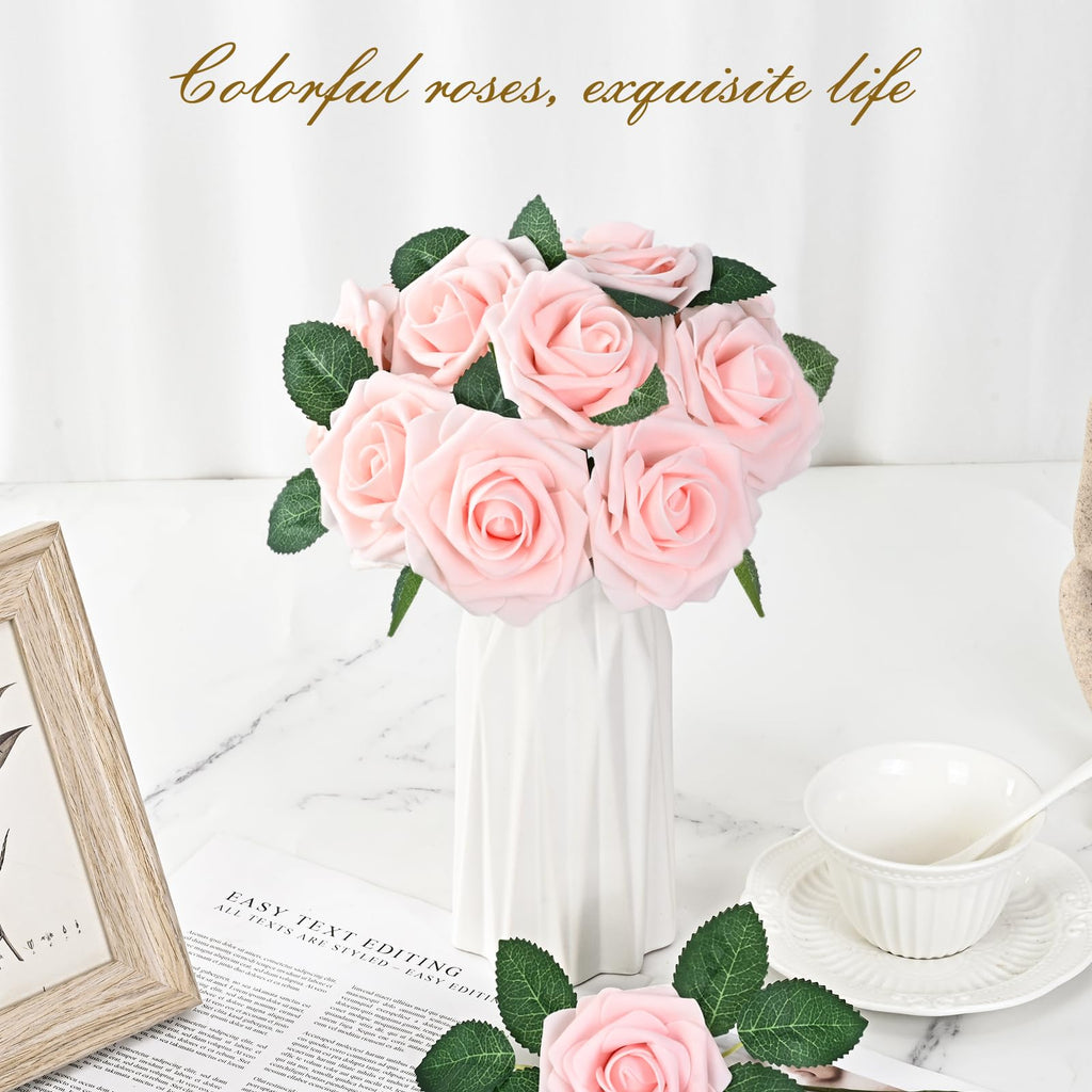 Bleum Cade 36Pcs Artificial Flowers Fake Roses With Stems, Pink Boxed Foam Roses For Diy Bouquets Centerpieces Wedding Party Arr