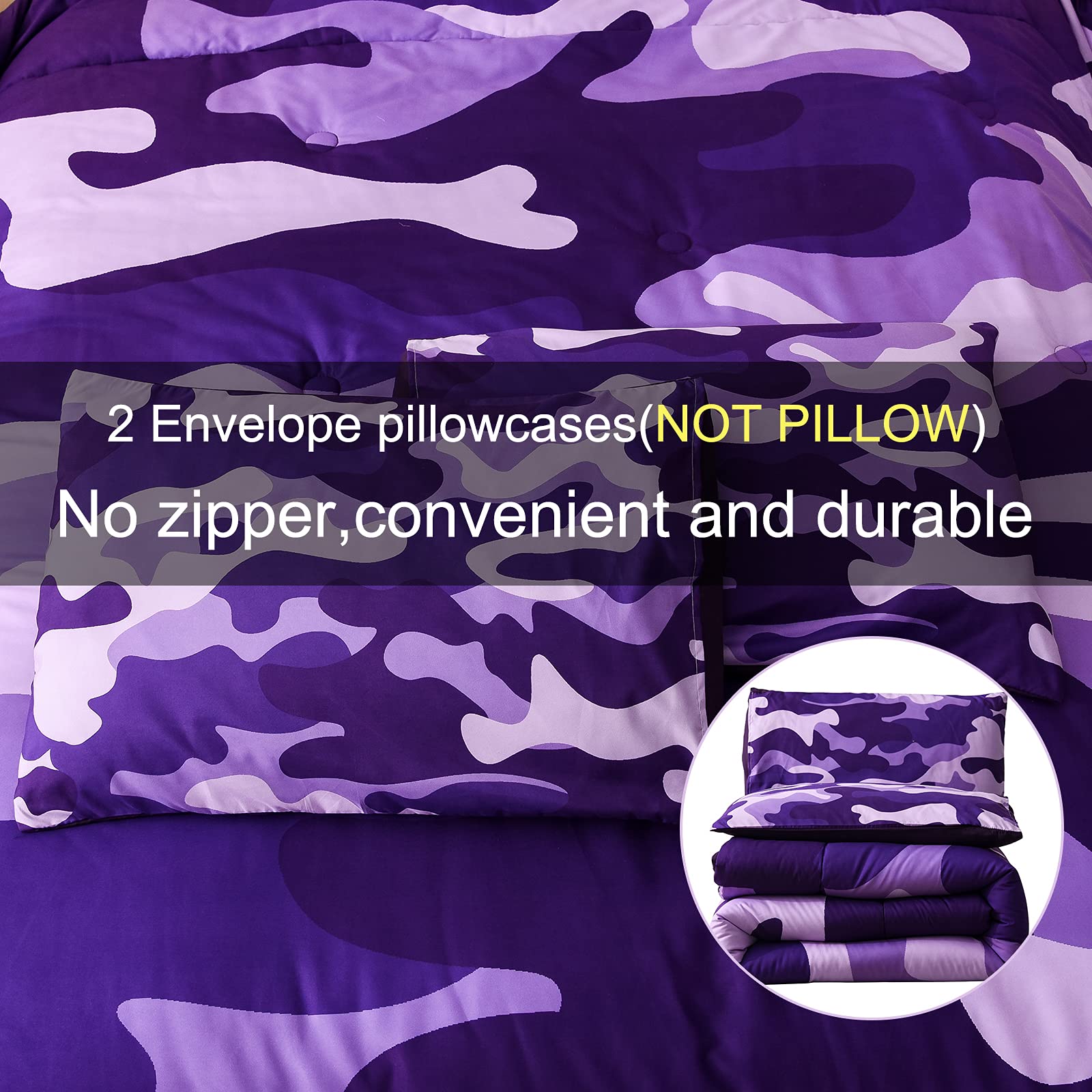 Meeting Story Camo Twin Bedding Set Purple Camouflage Comforter Set, 3 Pcs One Comforter And Two Pillowcases All Season Lightwei