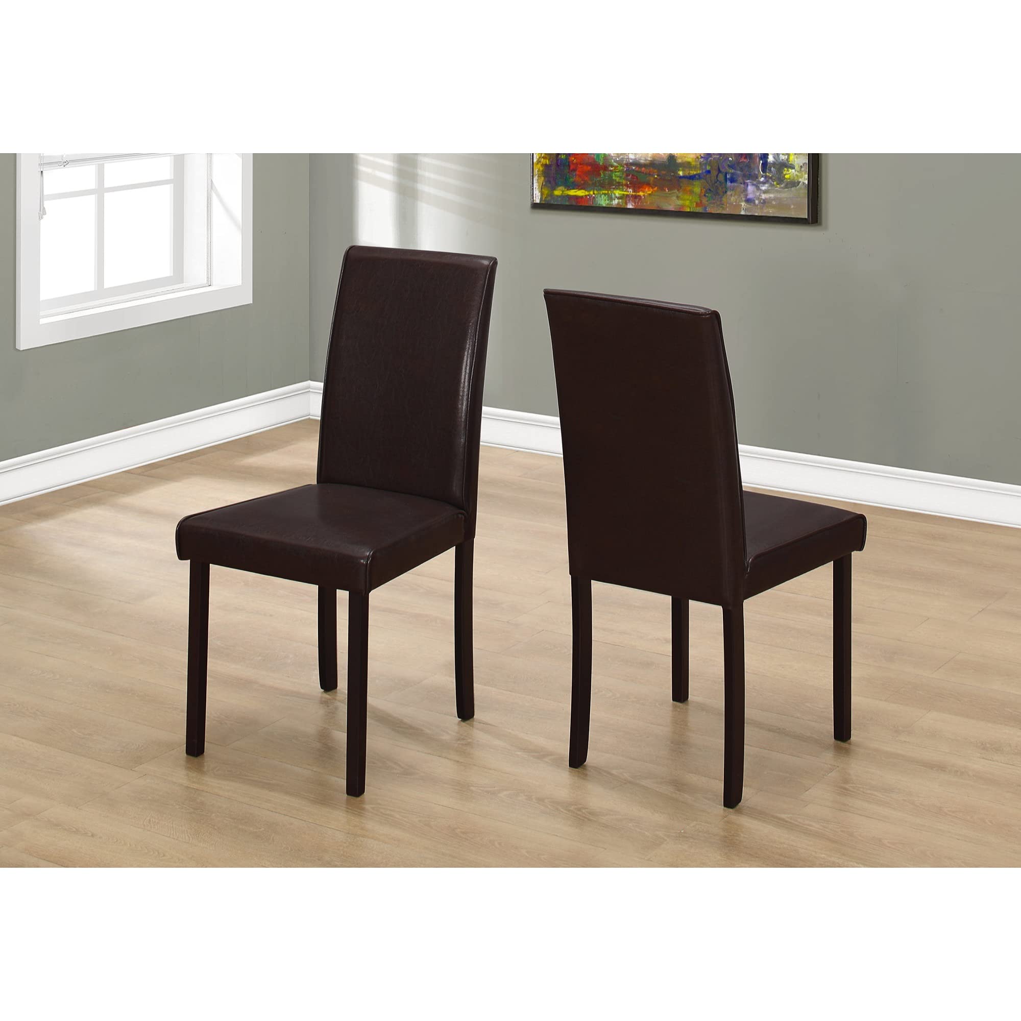 Monarch Specialties 1172 Chair, Set Of 2, Side, Upholstered, Kitchen, Dining Room, Pu Leather Look, Wood Legs, Transitional Chair-2Pcs Dark Brown, 17.75&quot; L X 22.25&quot; W X 36&quot; H