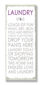 Stupell Home D  cor Laundry Loads Of Fun Typography Bathroom Wall Plaque, 7 x 0.5 x 17, Proudly Made in USA