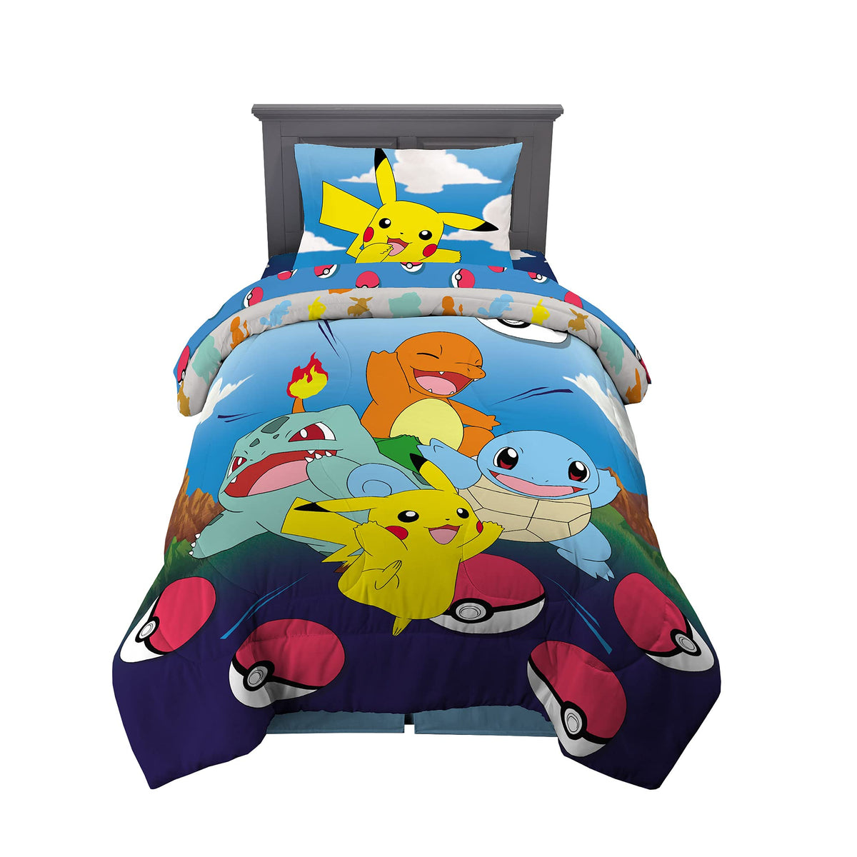 Franco Kids Bedding Super Soft Comforter And Sheet Set, 4 Piece Twin Size, Pokemon (Prints May Vary)