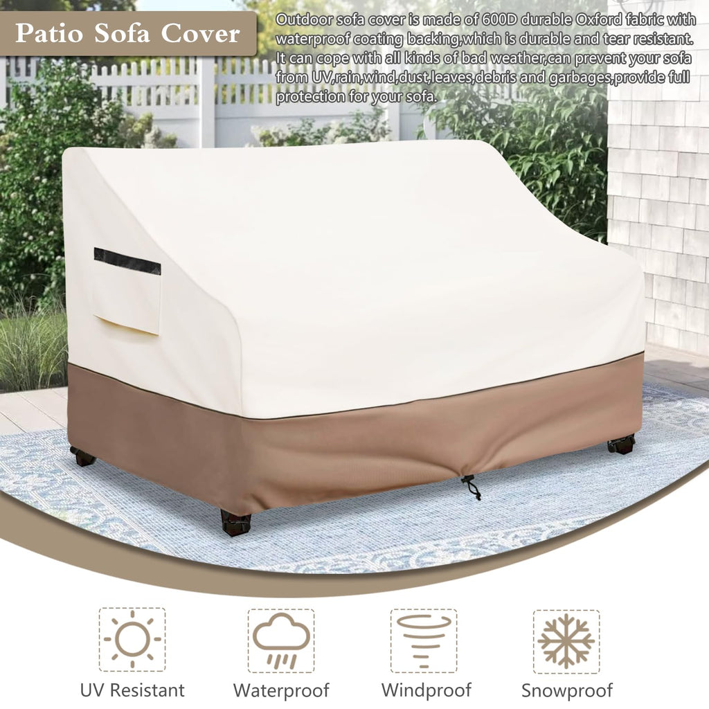 Solotoo Patio Furniture Covers Waterproof 3-Seater Sofa Cover,76 Inshes Outdoor Couch Cover,Patio Loveseat Cover (Beige)