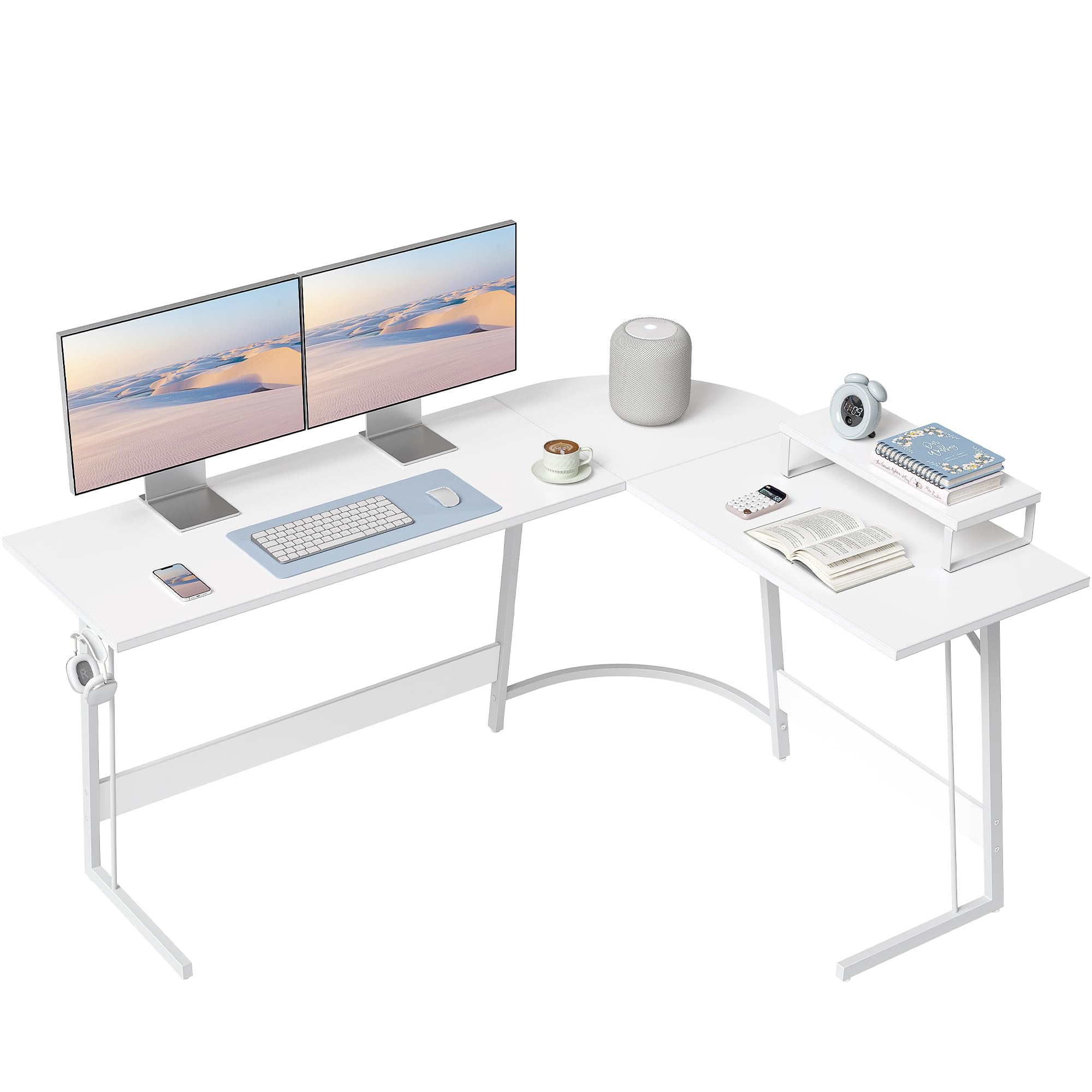 Cubicubi L Shaped Gaming Desk Computer Office Desk, 59 Inch Corner Desk With Large Monitor Stand For Home Office Study Writing Workstation, White