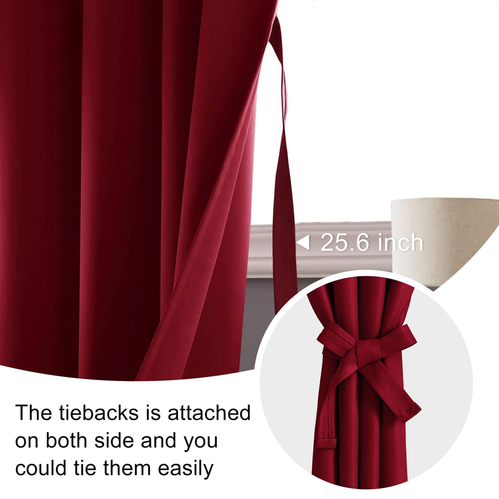 Jiuzhen Red Curtains For Bedroom - Thermal Insulated Light Blocking Curtains, Rod Pocket Curtains For Girls Room Nursery Room, Blackout Curtains 2 Panels Set With Tiebacks, 42 X 54 Inches Long, Red
