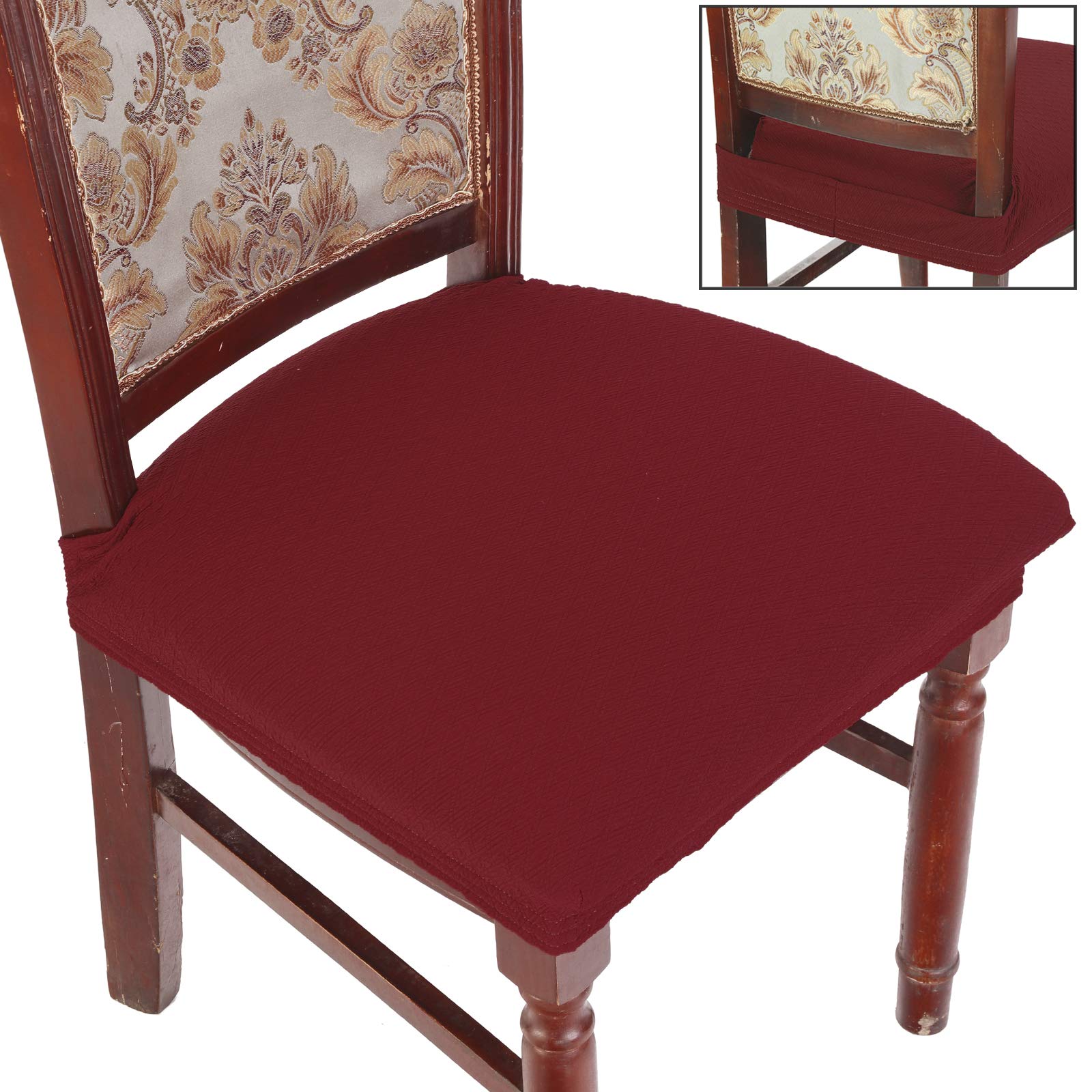 BUYUE Dining Room Chair Covers Set of 6, Easy Installation Stretchy Jacquard Armless Kitchen Chair Seat Protectors, TPU not Mixe
